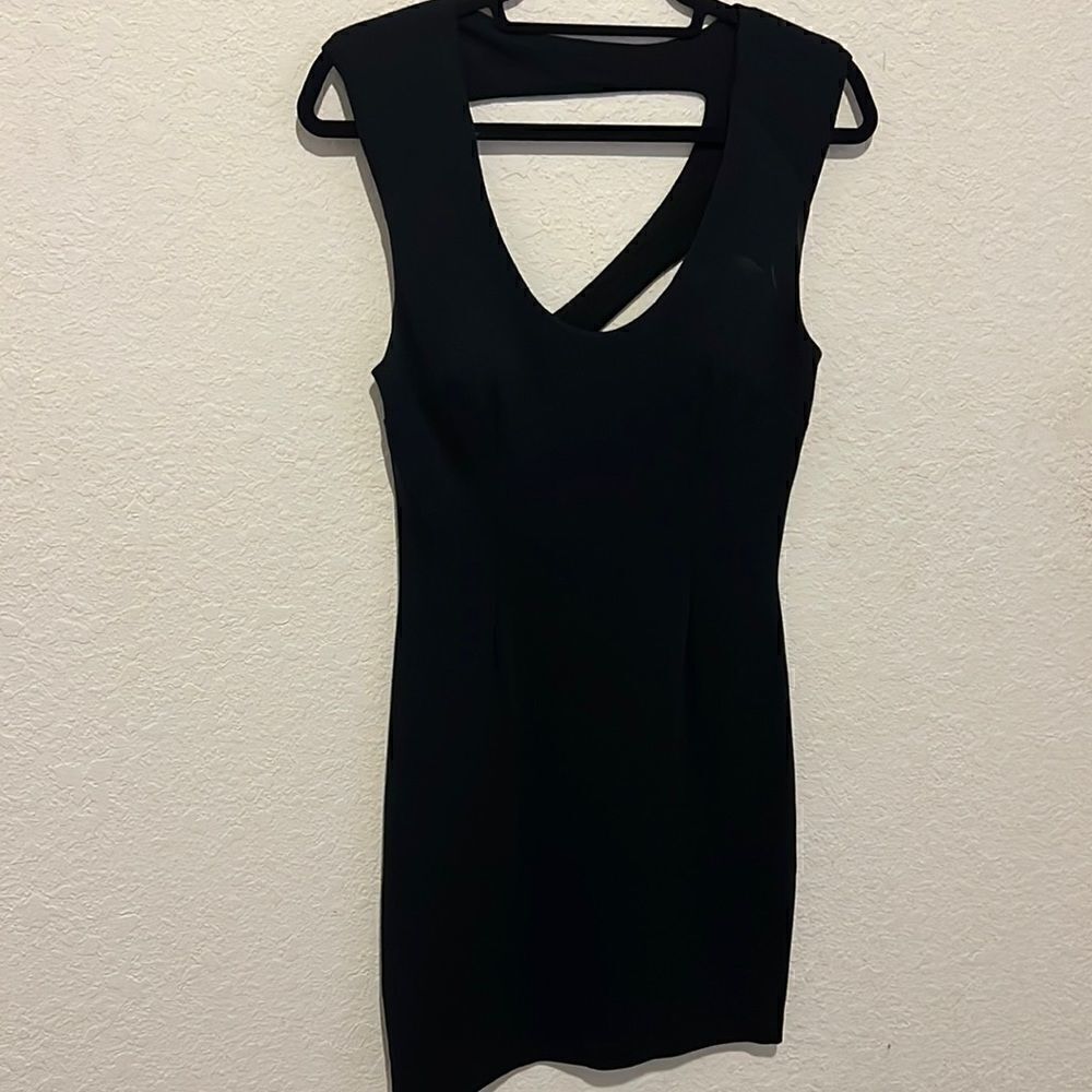Little Black Tight Dress - Built in Bra - Cut Open Cross Back - Like New Dress
